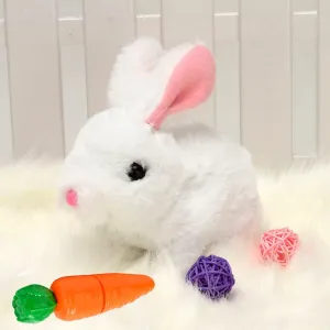 Upgrade My Realistic Bunny Toy, 2025 New Easter Plush Educational Interactive Bunnies Can Walk and Talk, Handmade Hopping Easter Realistic Bunny Toy for Kids (White, with Carrot)