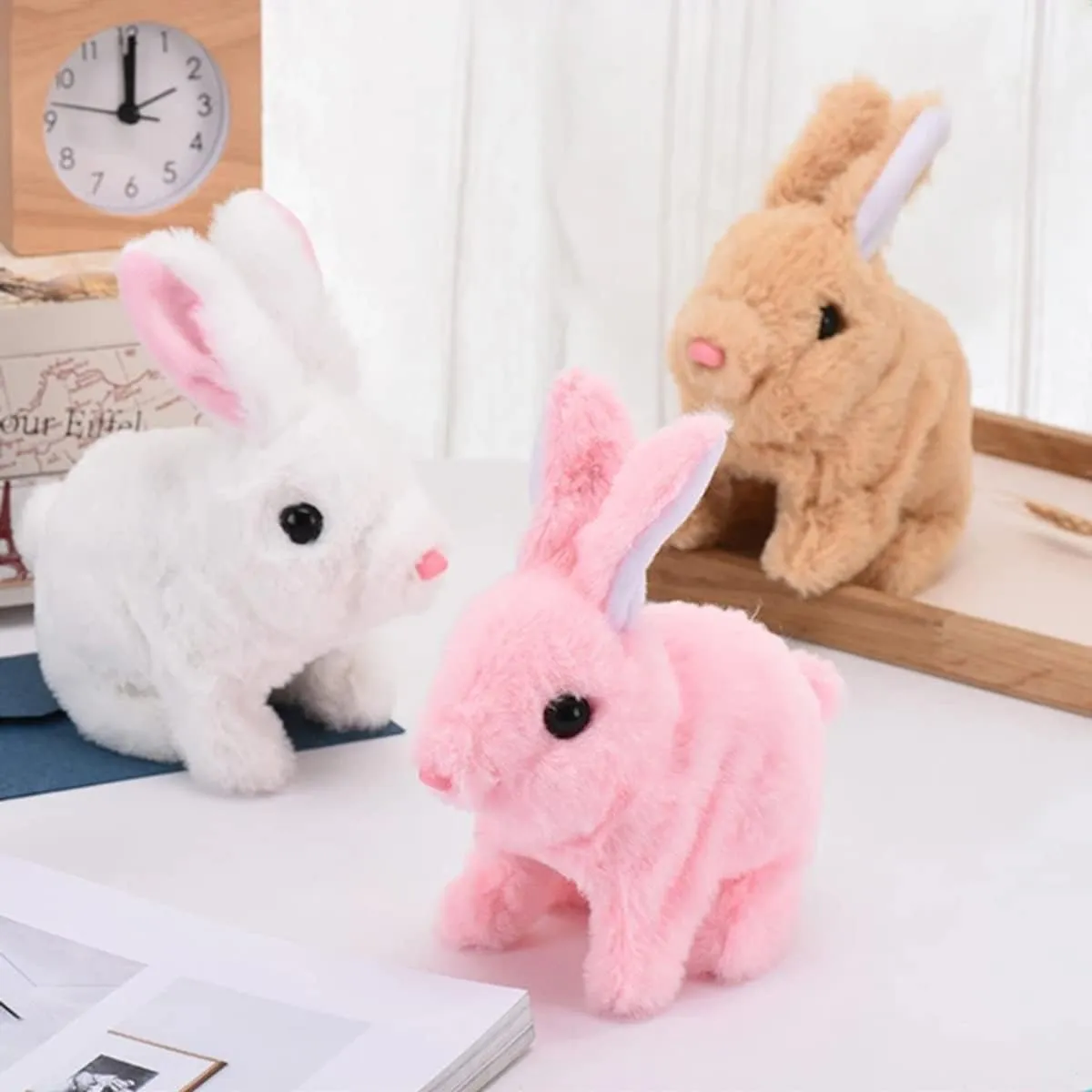 Upgrade My Realistic Bunny Toy, 2025 New Easter Plush Educational Interactive Bunnies Can Walk and Talk, Handmade Hopping Easter Realistic Bunny Toy for Kids (White, with Carrot)