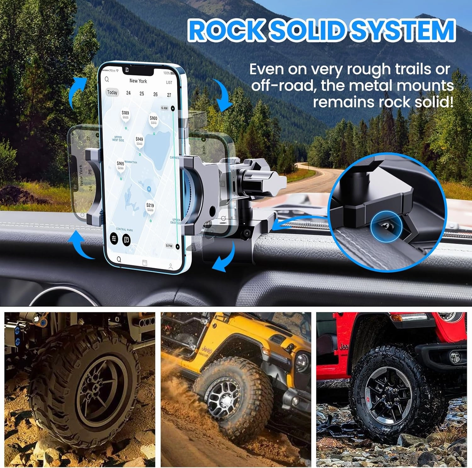 Upgraded Metal Phone Mount for Jeep Wrangler JL JLU 2018-2023 and Gladiator JT 2020 2021 2022 2023 Phone Holder Dash Mount System Kit Dashboard Accessories Driver Side (Not for 4xe)