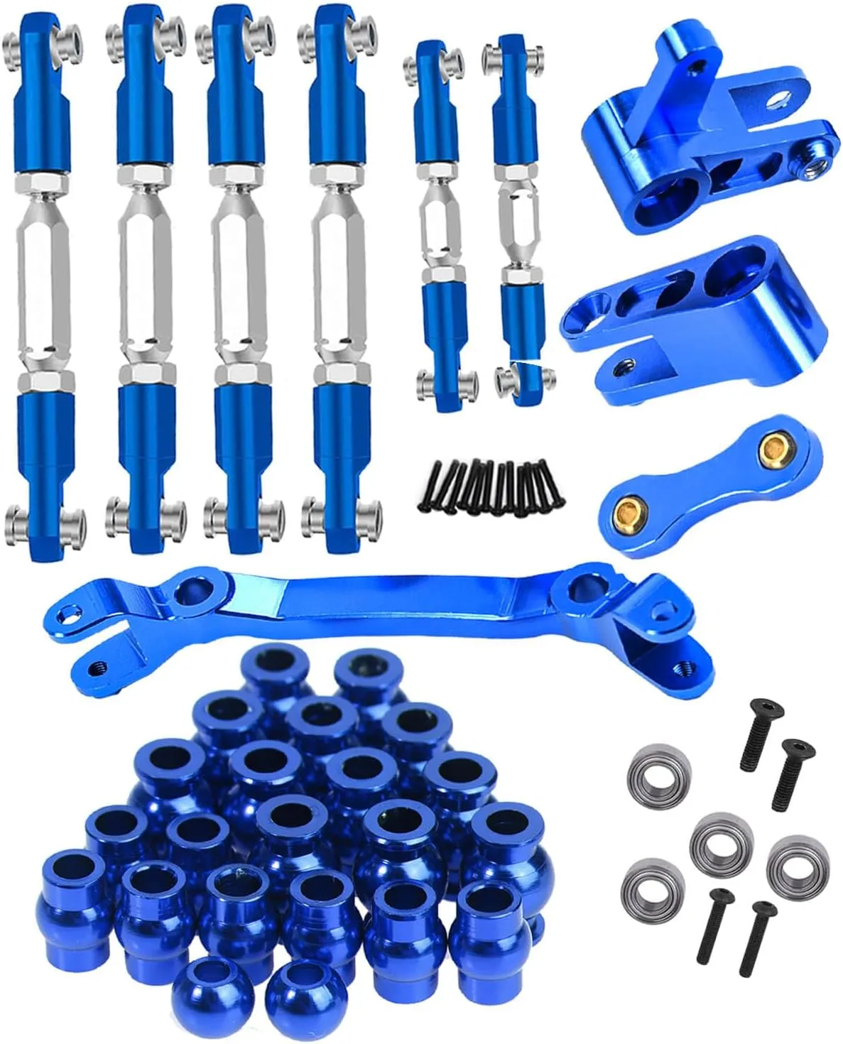 Upgrades Part for 1/10 Senton/Granite MEGA550 4X4,Alloy Adjustable Turnbuckles Camber Links & Steering Bellcranks Drag Link with Ball Bearings & Suspension Link Pivot Ball Set,Navy Blue