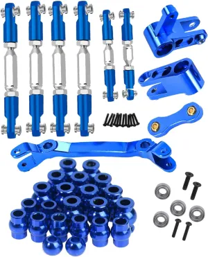 Upgrades Part for 1/10 Senton/Granite MEGA550 4X4,Alloy Adjustable Turnbuckles Camber Links & Steering Bellcranks Drag Link with Ball Bearings & Suspension Link Pivot Ball Set,Navy Blue