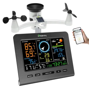 Urageuxy WiFi Weather Station, Wireless Indoor Outdoor Home Weather Stations with Rain Gauge, Wind Speed/Direction, Indoor/Outdoor Thermometer/Humidity, Moon Phrase, Alarm Clock, Barometric Pressure
