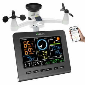 Urageuxy WiFi Weather Station, Wireless Indoor Outdoor Home Weather Stations with Rain Gauge, Wind Speed/Direction, Indoor/Outdoor Thermometer/Humidity, Moon Phrase, Alarm Clock, Barometric Pressure