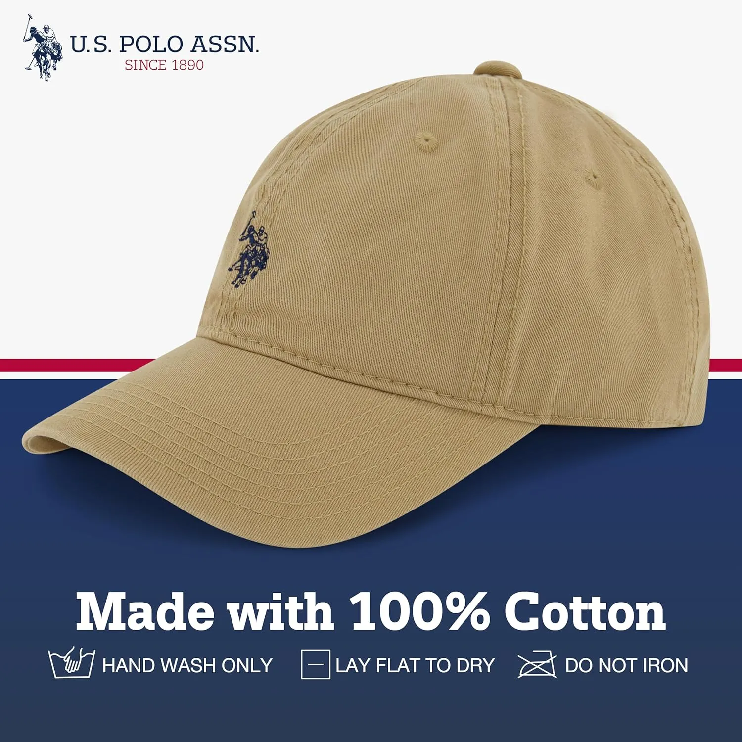 U.S. Polo Assn. Small Polo Pony Logo Baseball Hat, 100% Cotton, Adjustable Cap