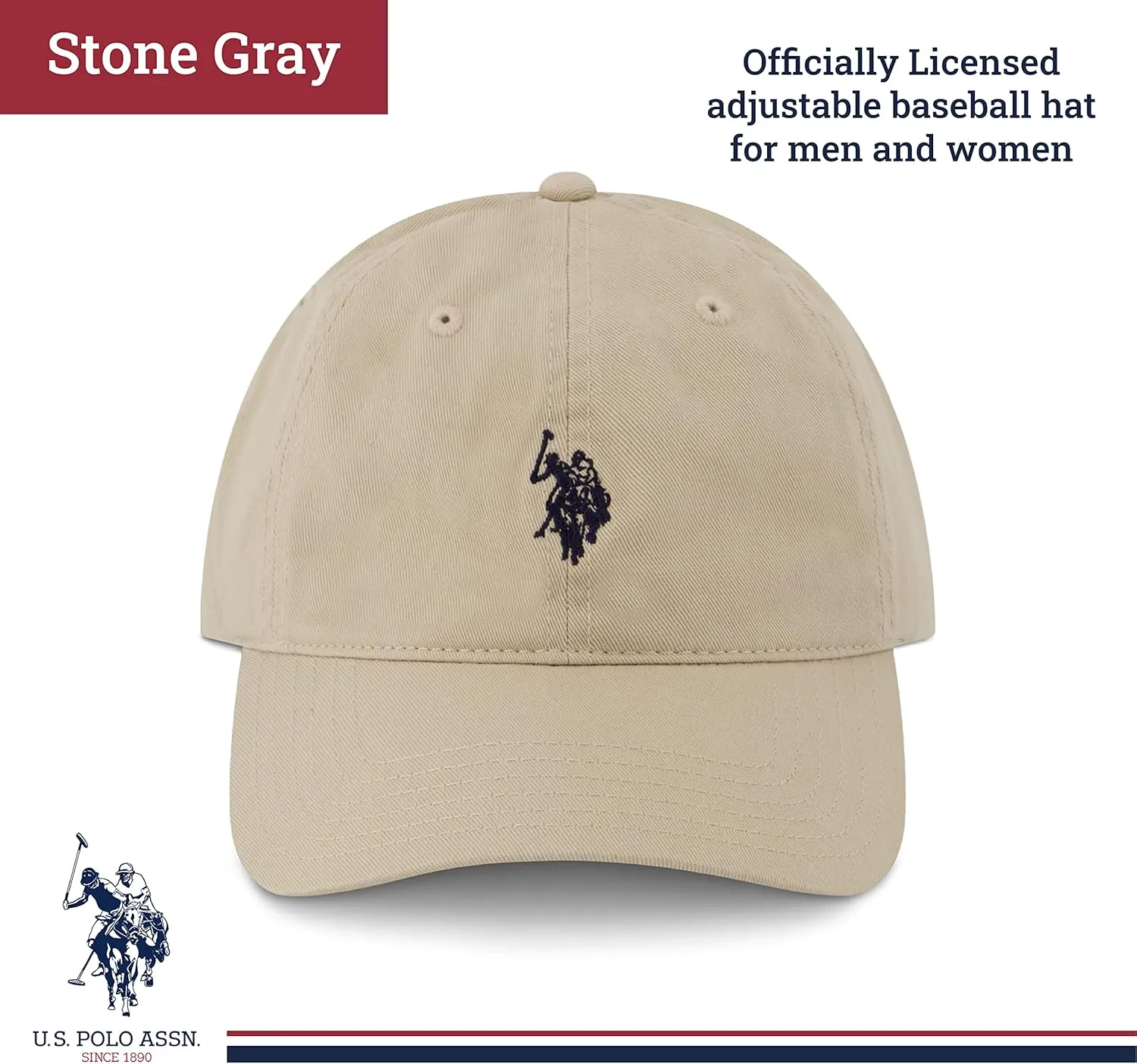 U.S. Polo Assn. Small Polo Pony Logo Baseball Hat, 100% Cotton, Adjustable Cap