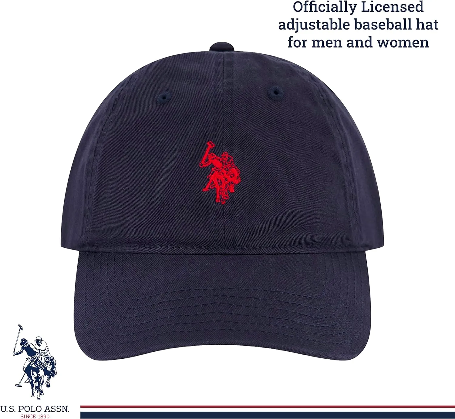 U.S. Polo Assn. Small Polo Pony Logo Baseball Hat, 100% Cotton, Adjustable Cap