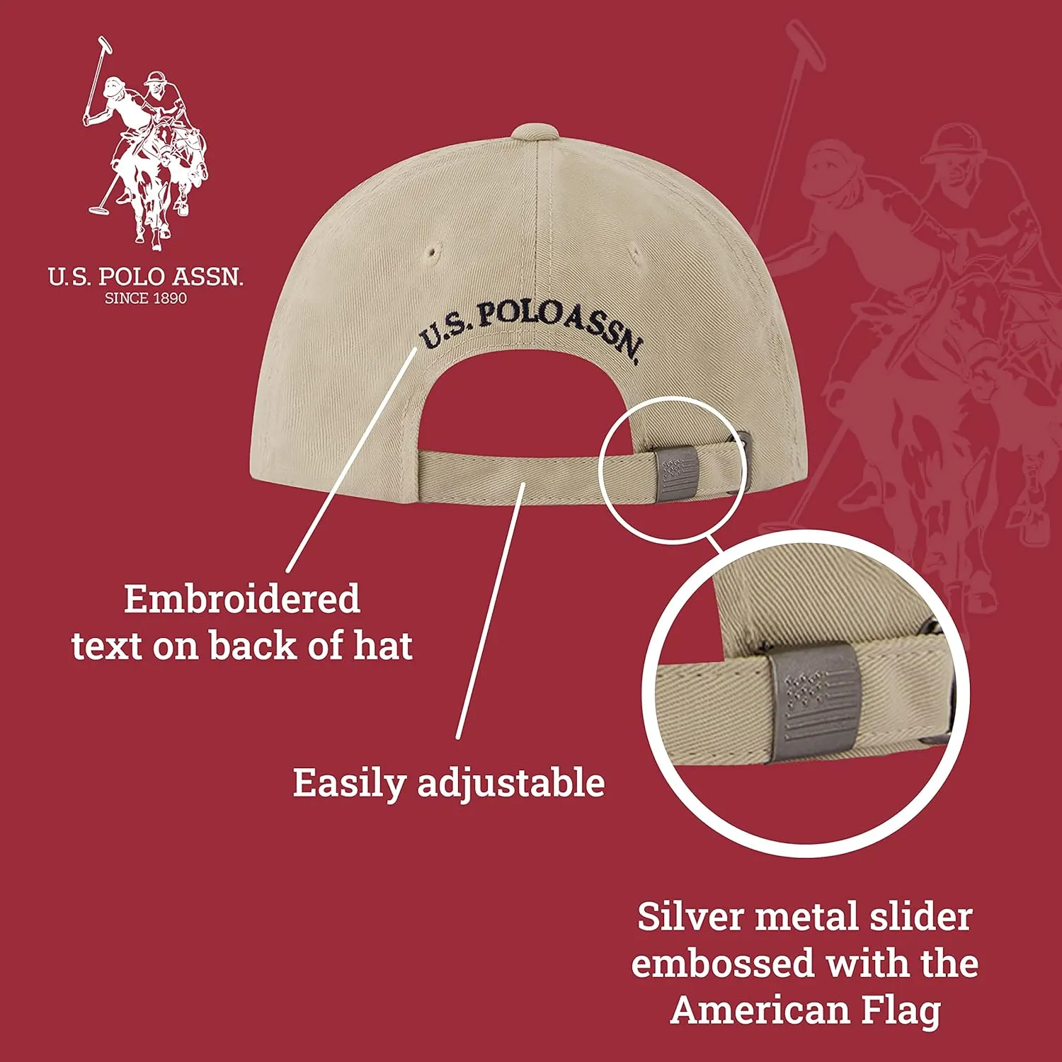 U.S. Polo Assn. Small Polo Pony Logo Baseball Hat, 100% Cotton, Adjustable Cap
