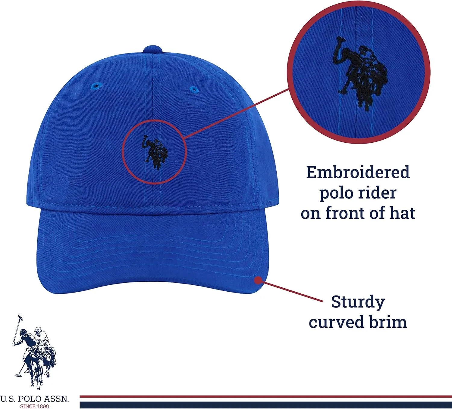 U.S. Polo Assn. Small Polo Pony Logo Baseball Hat, 100% Cotton, Adjustable Cap