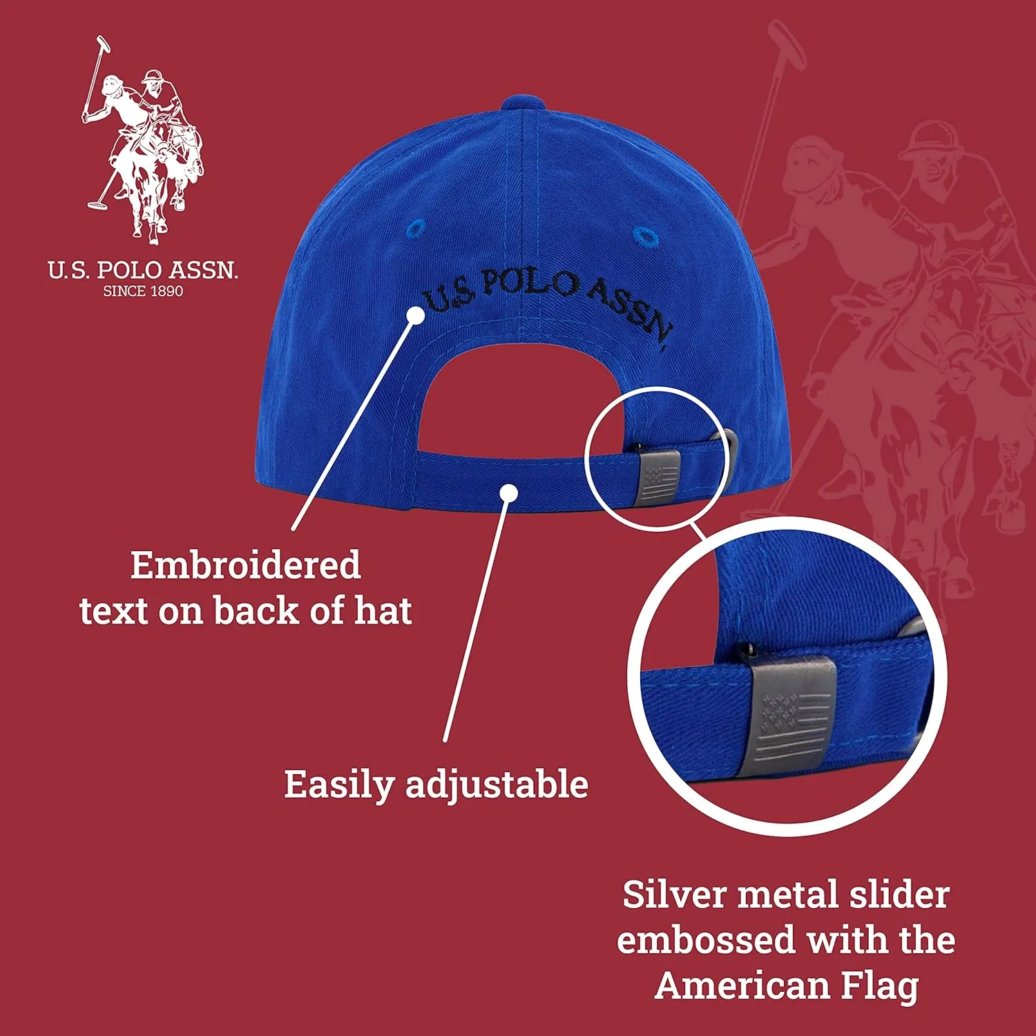 U.S. Polo Assn. Small Polo Pony Logo Baseball Hat, 100% Cotton, Adjustable Cap