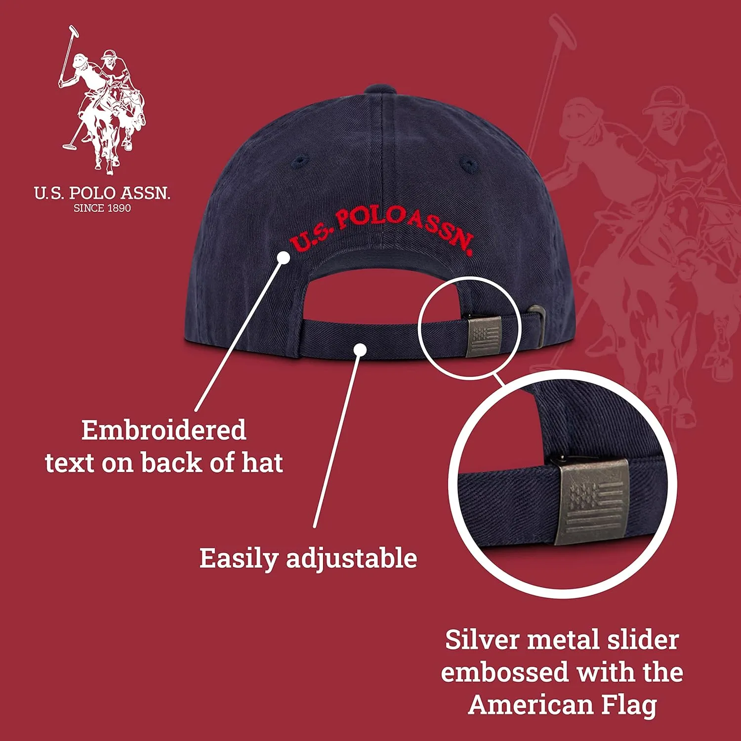 U.S. Polo Assn. Small Polo Pony Logo Baseball Hat, 100% Cotton, Adjustable Cap