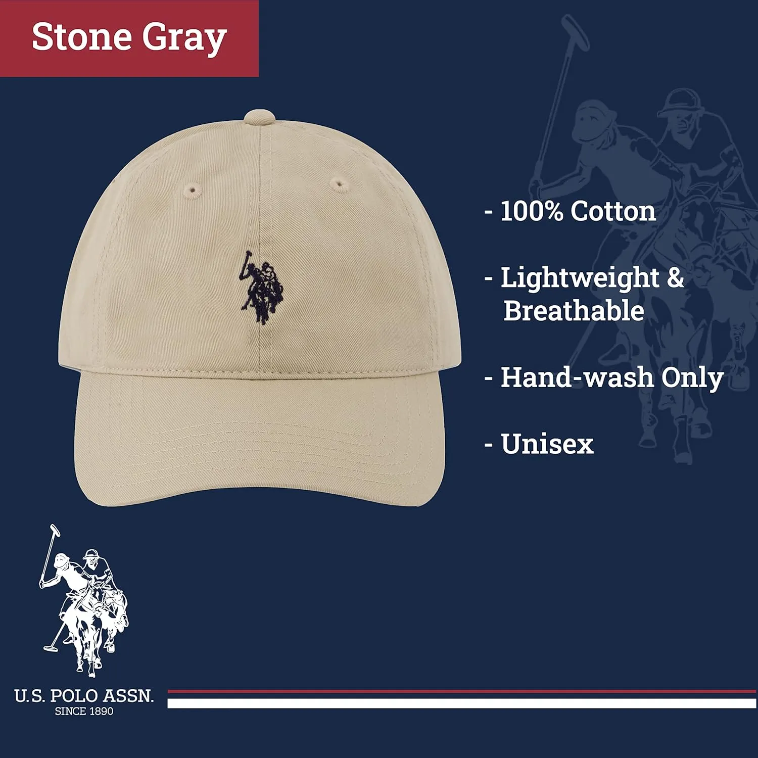 U.S. Polo Assn. Small Polo Pony Logo Baseball Hat, 100% Cotton, Adjustable Cap