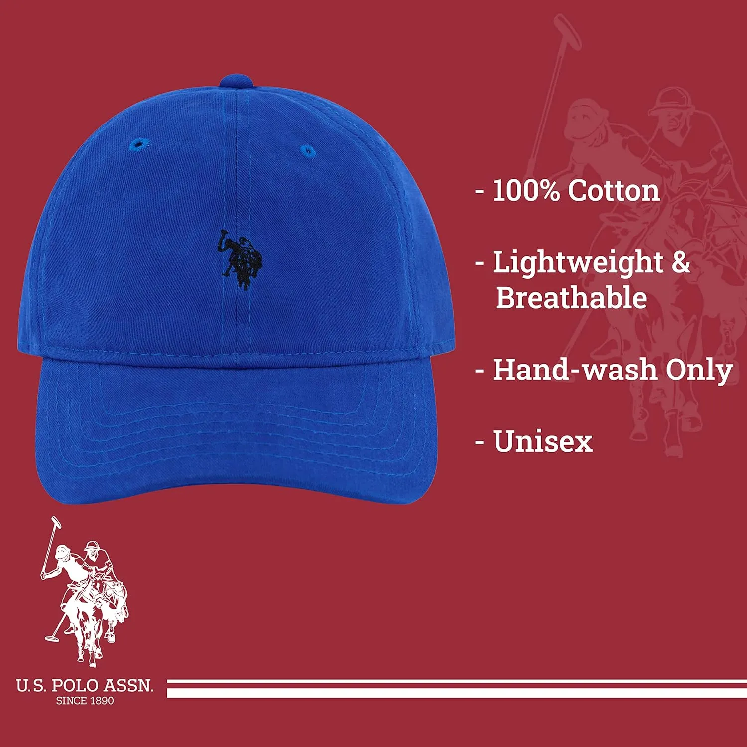 U.S. Polo Assn. Small Polo Pony Logo Baseball Hat, 100% Cotton, Adjustable Cap