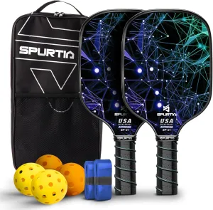 USAPA Approved Pickleball Paddle Set | Fiberglass Surface, with Balls, Grip Tapes & Carry Bag | Quiet, Lightweight Rackets for Men, Women & Beginners