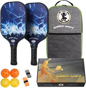 USAPA Approved Pickleball Paddles Set of 2 - Fiberglass Surface Rackets With Carry Bag - Outdoor Games Set for Beginners