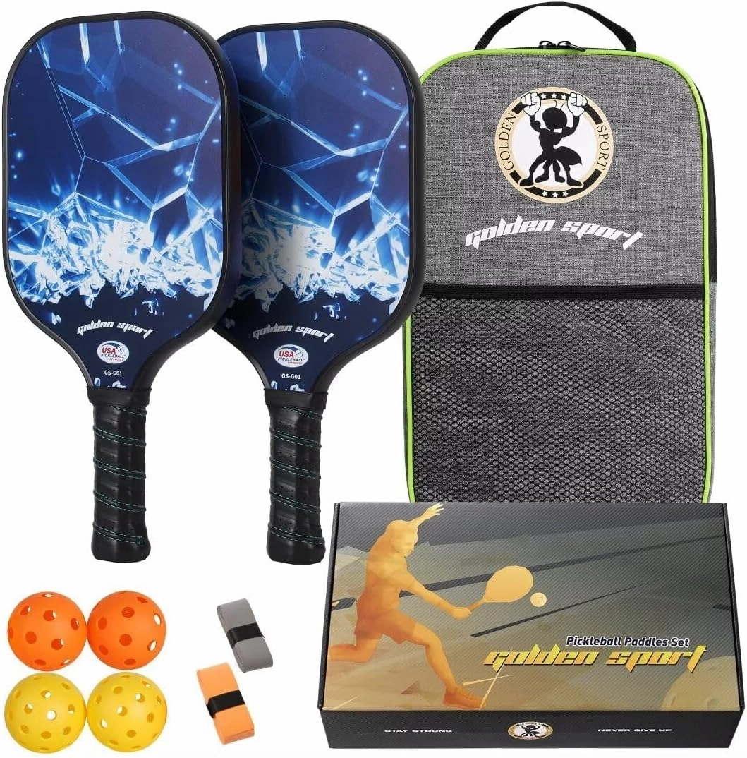 USAPA Approved Pickleball Paddles Set of 2 - Fiberglass Surface Rackets With Carry Bag - Outdoor Games Set for Beginners