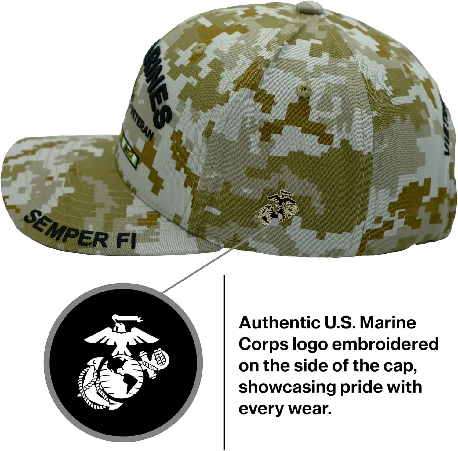 USMC Vietnam Veteran Hat for Men, Officially Licensed US Marine Corps Semper Fi Embroidered Veteran Baseball Cap
