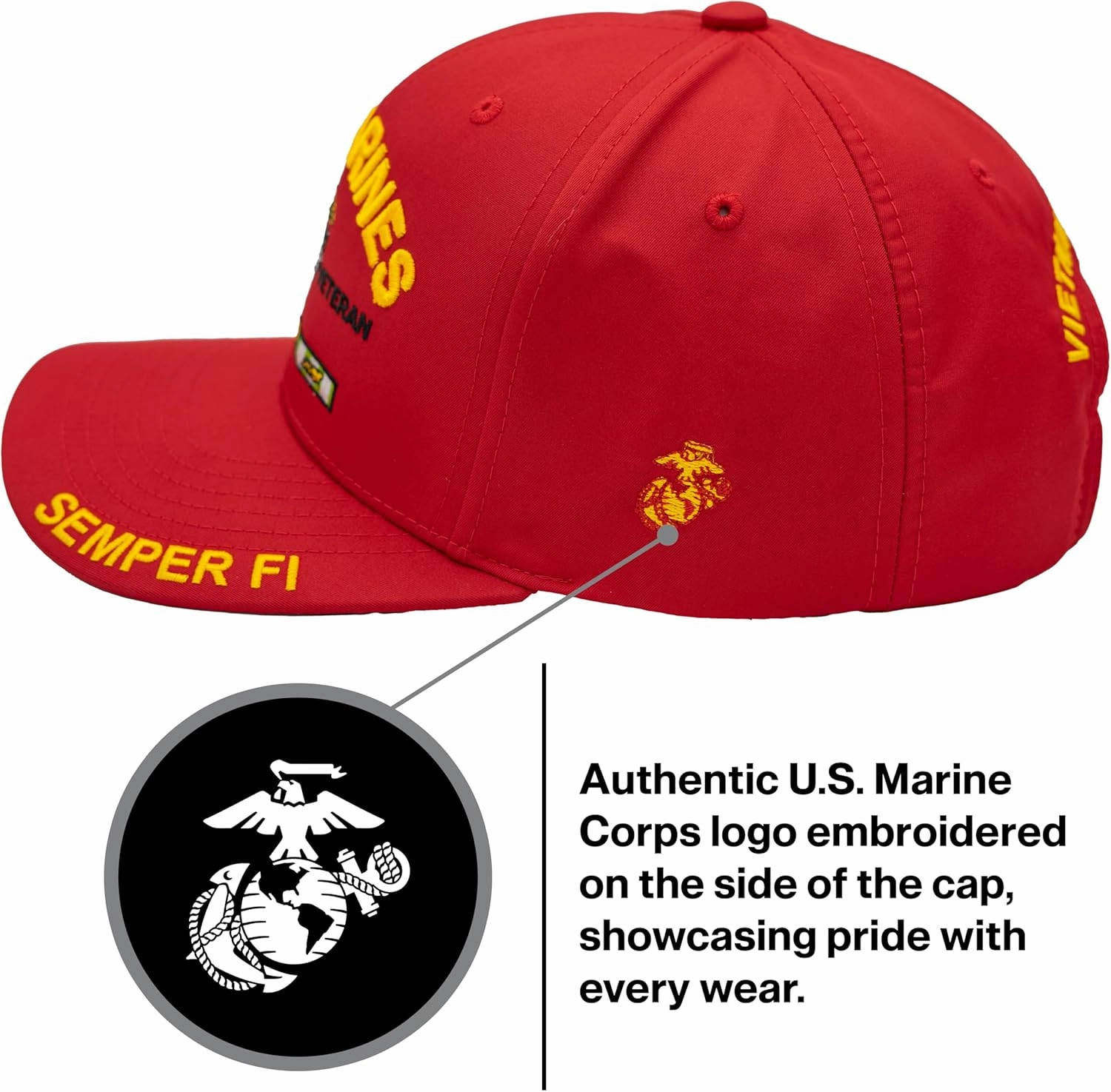 USMC Vietnam Veteran Hat for Men, Officially Licensed US Marine Corps Semper Fi Embroidered Veteran Baseball Cap