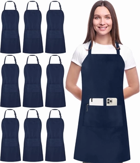 Utopia Kitchen 10 Pack Bib Apron Adjustable with 2 Pockets, Water and Oil Resistant, Cooking Kitchen Chef Apron for Women Men