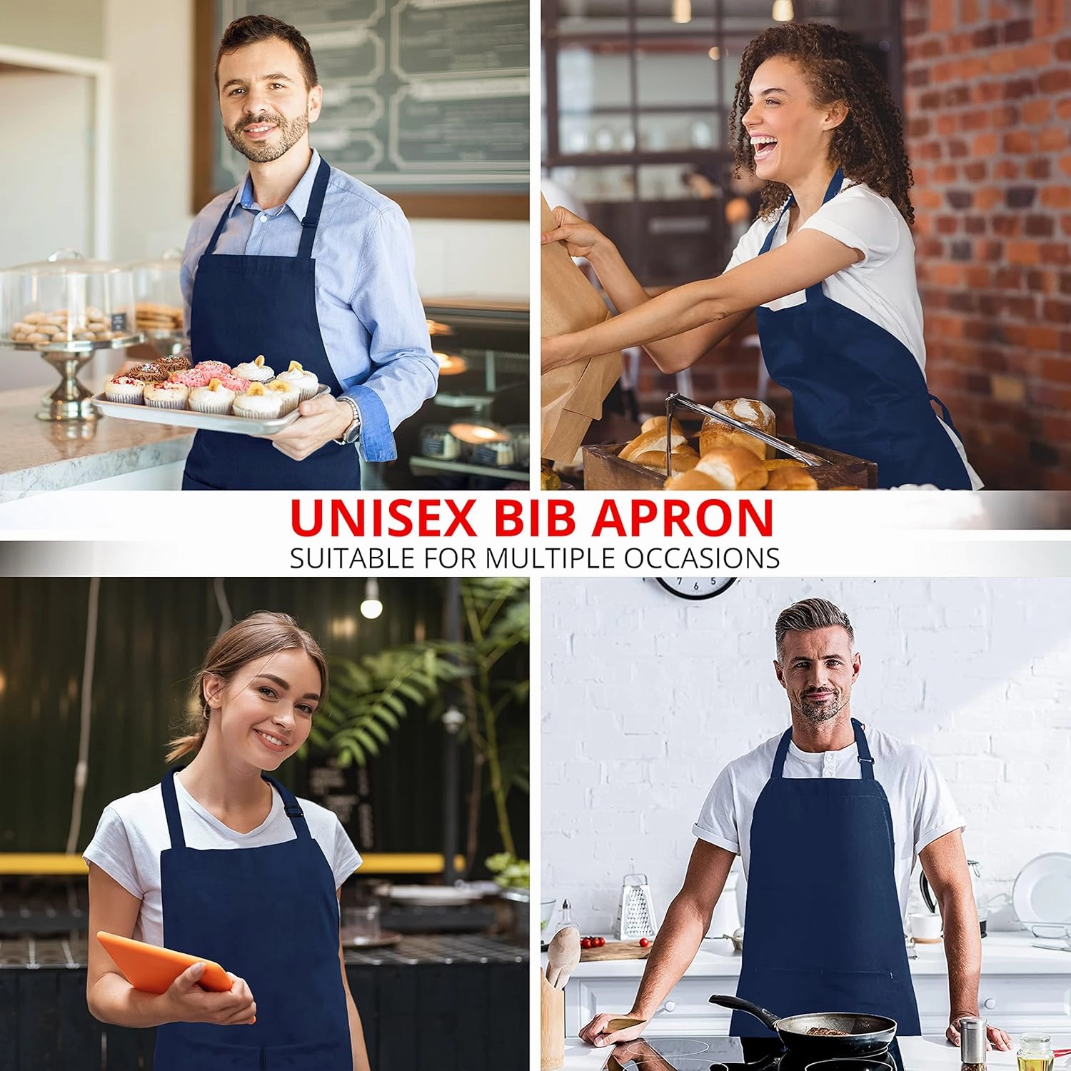 Utopia Kitchen 10 Pack Bib Apron Adjustable with 2 Pockets, Water and Oil Resistant, Cooking Kitchen Chef Apron for Women Men