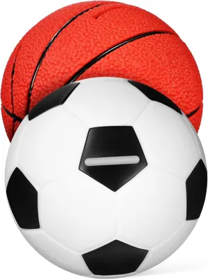 Vaguelly 2pcs Football Basketball Piggy Bank Themed Banks for Boy Girl Fun Savings Jar for Boys Girls Soccer Basketball Design Great for Room Decor Developing Financial Habits