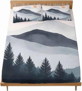 Vandarllin Queen Sheet Set Sun Mountain Bed Sheets Set with 16 Inch Deep Pockets Forest Landscape Soft Luxury Hotel Bedding Sheets for All Season with Elastic Corner Straps