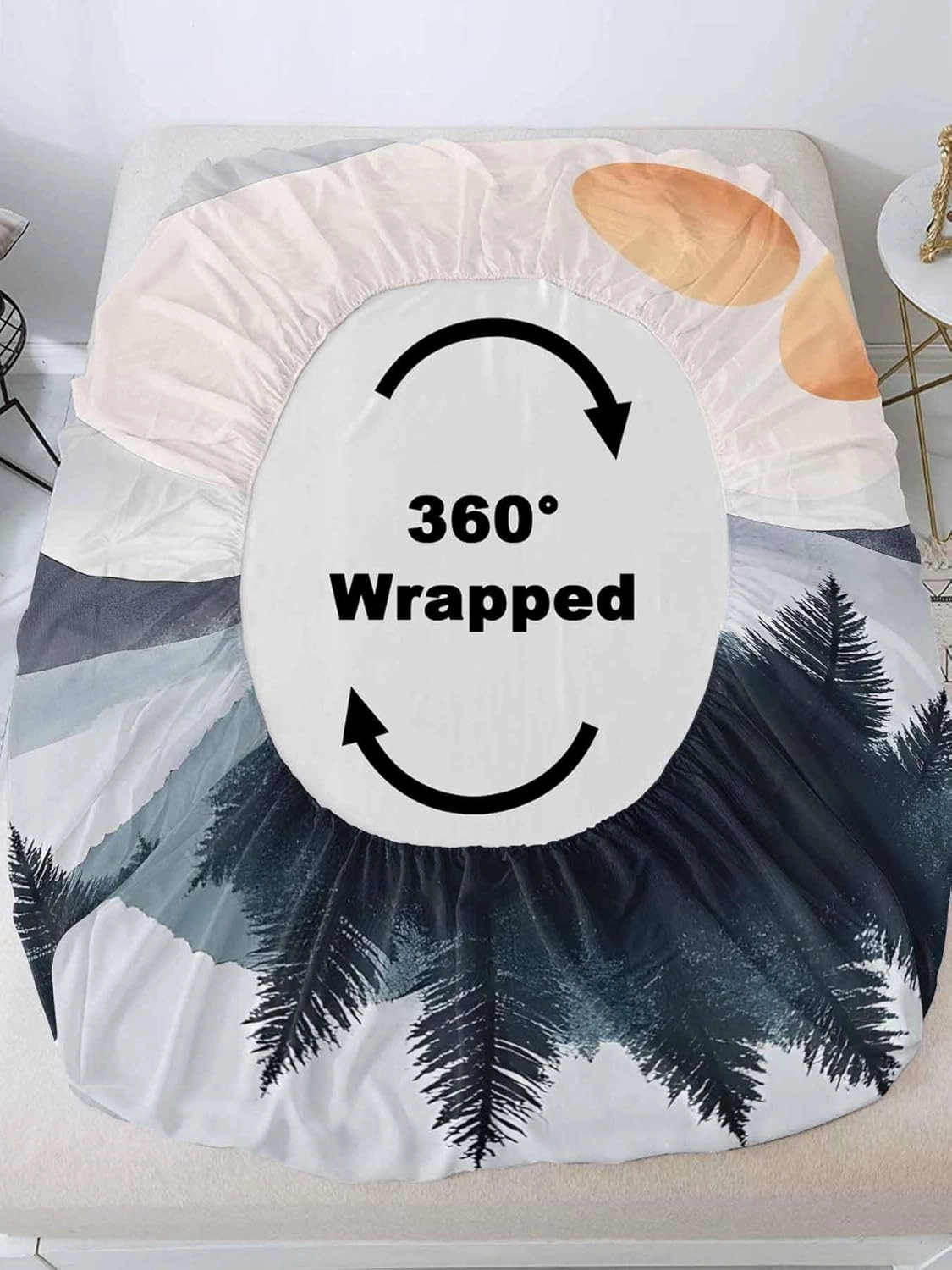Vandarllin Queen Sheet Set Sun Mountain Bed Sheets Set with 16 Inch Deep Pockets Forest Landscape Soft Luxury Hotel Bedding Sheets for All Season with Elastic Corner Straps
