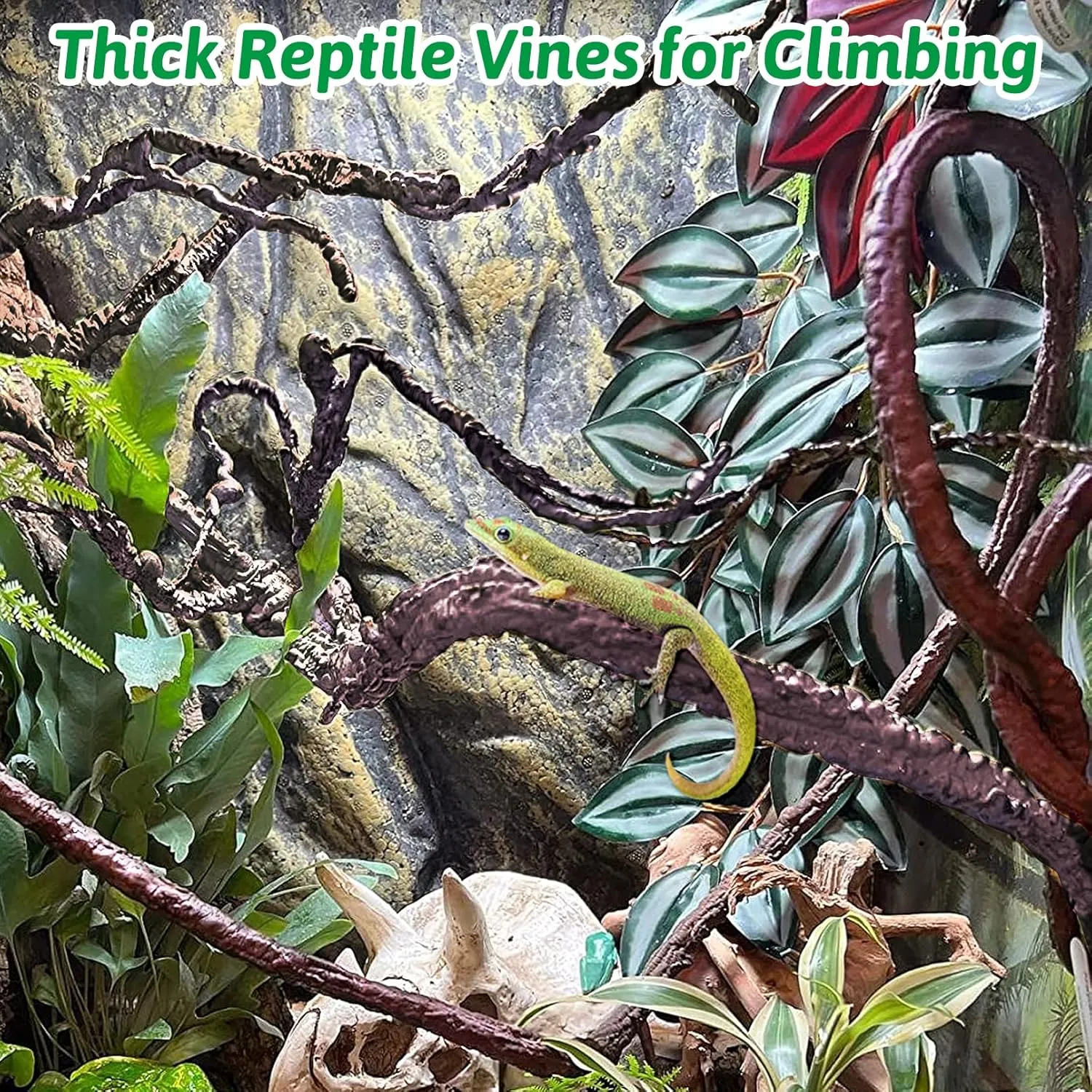 VCEPJH Large Reptile Vines Thick Terrarium Plants 118 Inches Long Flexible Climbing Branch Snake Tank Accessories Greenery Habitat Decor for Bearded Dragon Chameleon Gecko Frog Lizard (L)