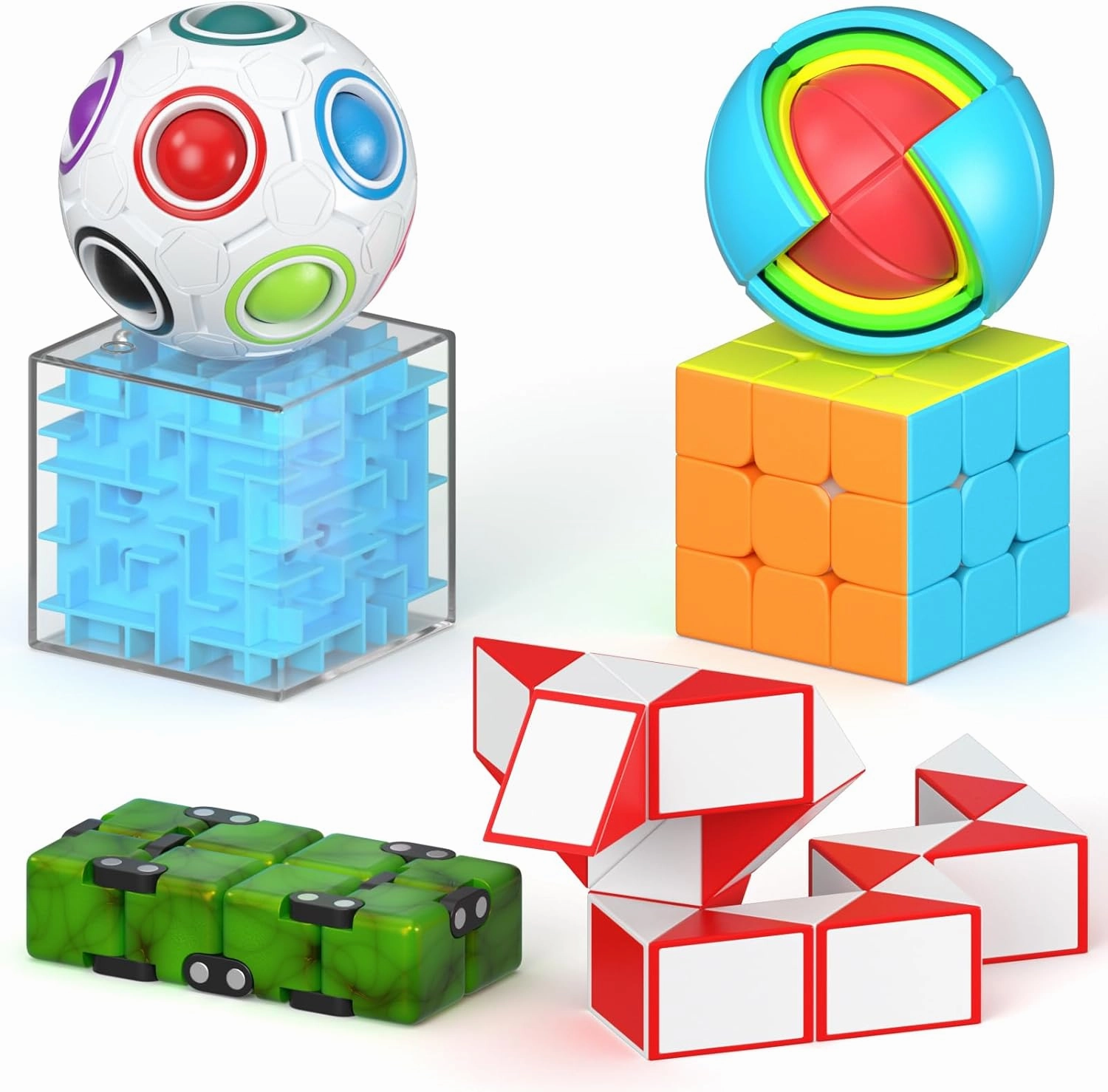 Vdealen Fidget Brain Teaser Toy for Kids, 3D PuzzlesToys Bundle of 3x3 Speed Cube, Maze Box, Rainbow Puzzle Ball, Wisdom Ball, Fidget Snake Cube, Infinity Cube IQ Games for Toddlers Kids Adults