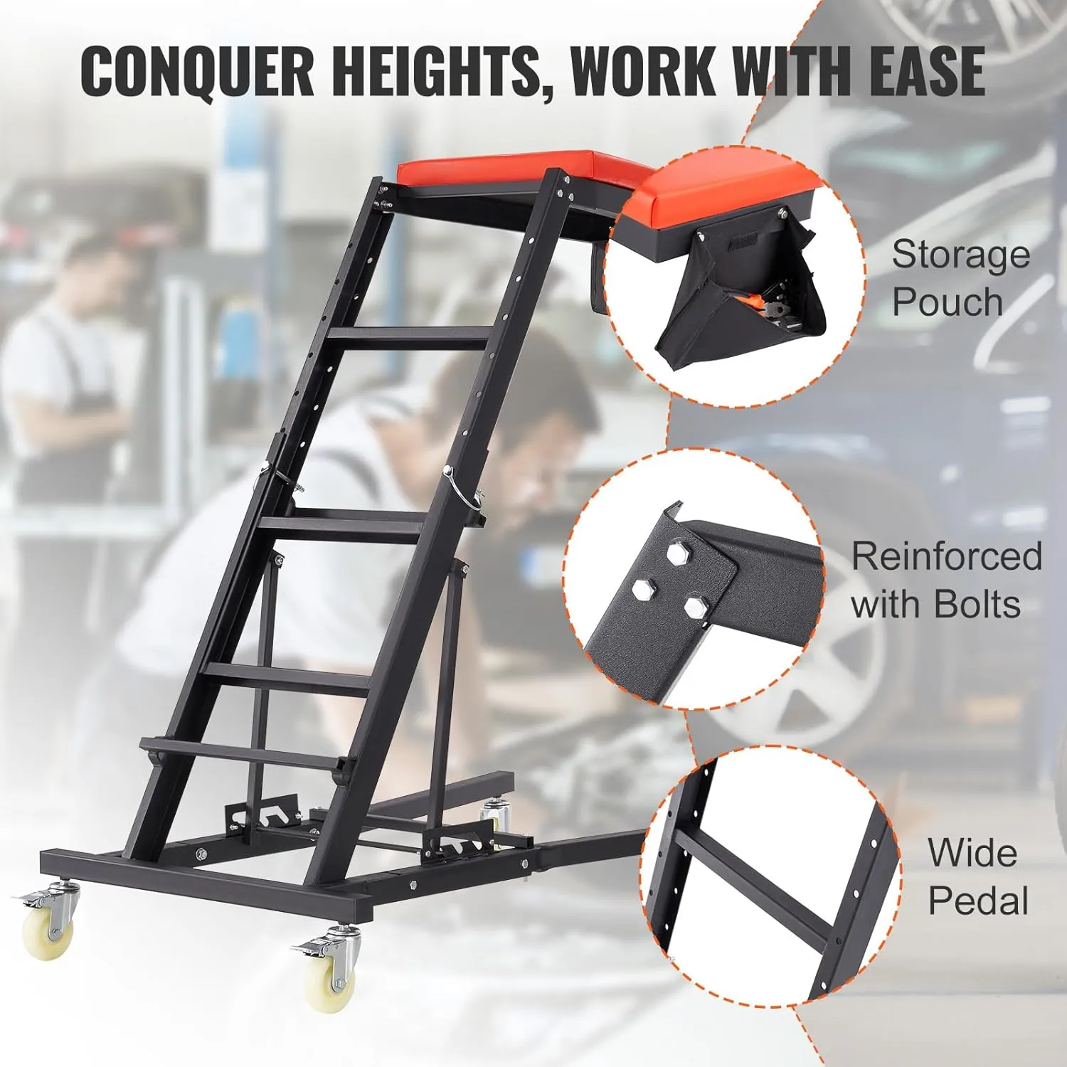 VEVOR Top Automotive Creeper, Engine Creeper 42.5"-64.8", 400 LBS Capacity High Top Creeper, 4 Swivel Caster Wheels, Padded Deck, Creeper for Home Garage, Workshop Repair Maintenance