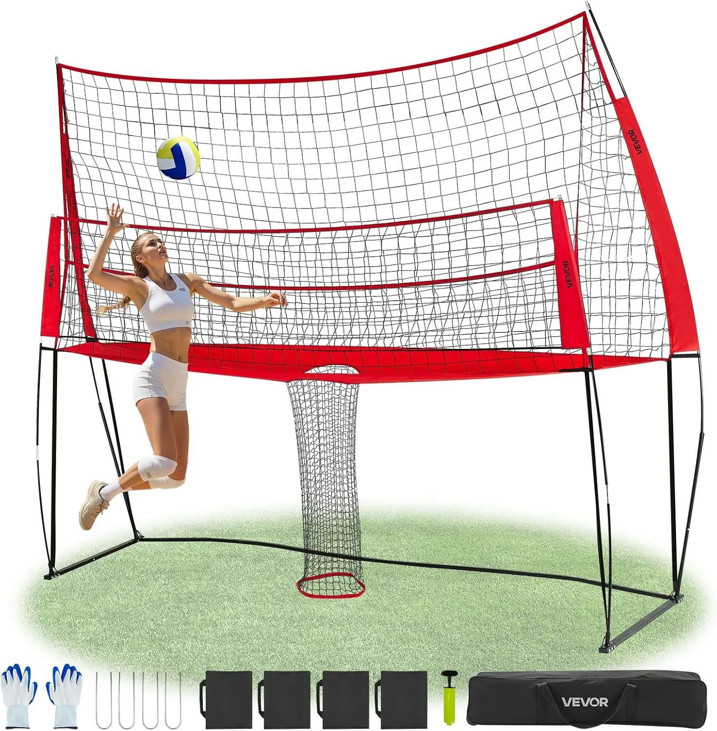 VEVOR Volleyball Training Net System,8 * 11/12 * 11ft/Pitching Practice/Spiking Practice/14 Net,Portable Net Station, Easy Setup Indoor Outdoor Target Net for Serving Spiking Setting