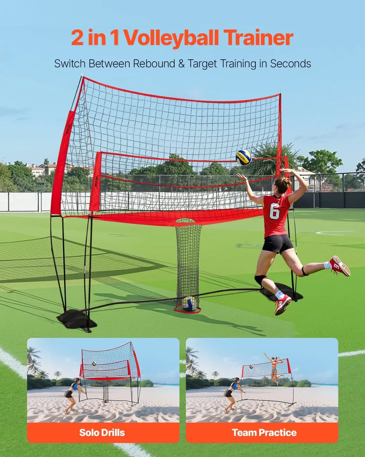 VEVOR Volleyball Training Net System,8 * 11/12 * 11ft/Pitching Practice/Spiking Practice/14 Net,Portable Net Station, Easy Setup Indoor Outdoor Target Net for Serving Spiking Setting
