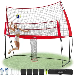 VEVOR Volleyball Training Net System,8 * 11/12 * 11ft/Pitching Practice/Spiking Practice/14 Net,Portable Net Station, Easy Setup Indoor Outdoor Target Net for Serving Spiking Setting