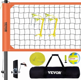 VEVOR Outdoor Portable Volleyball Net System, Adjustable Height Aluminum Poles, Professional Set with PVC Volleyball, Pump, Carrying Bag, Heavy Duty Net for Backyard, Beach, Lawn