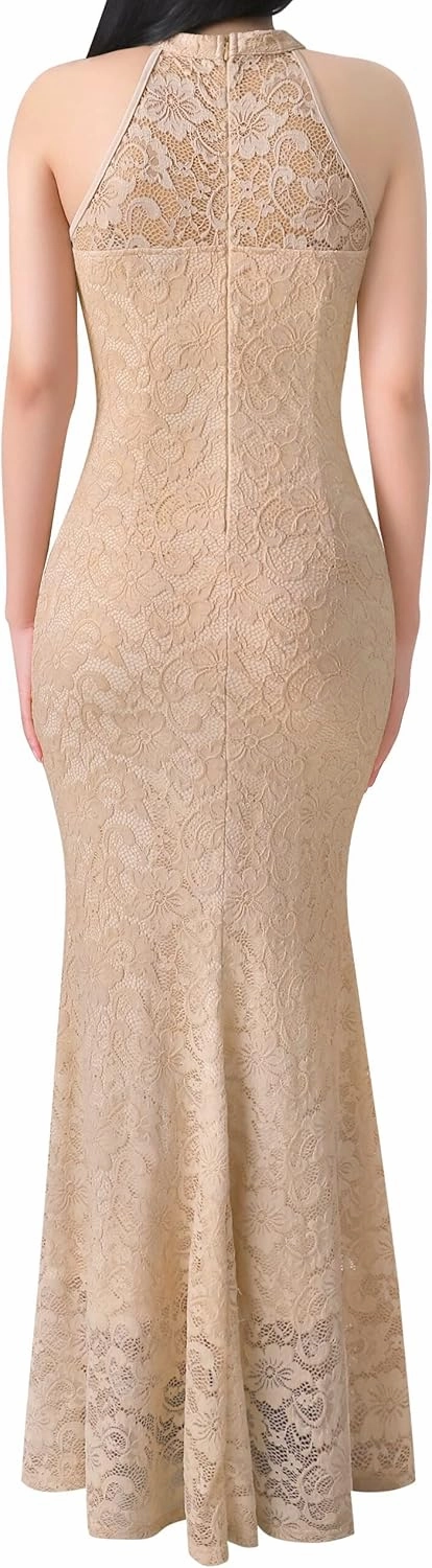 VFSHOW Womens Formal Sexy Halter High Slit Prom Wedding Guest Maxi Dress 2023 Illusion Sweetheart Neckline Evening Long Gown