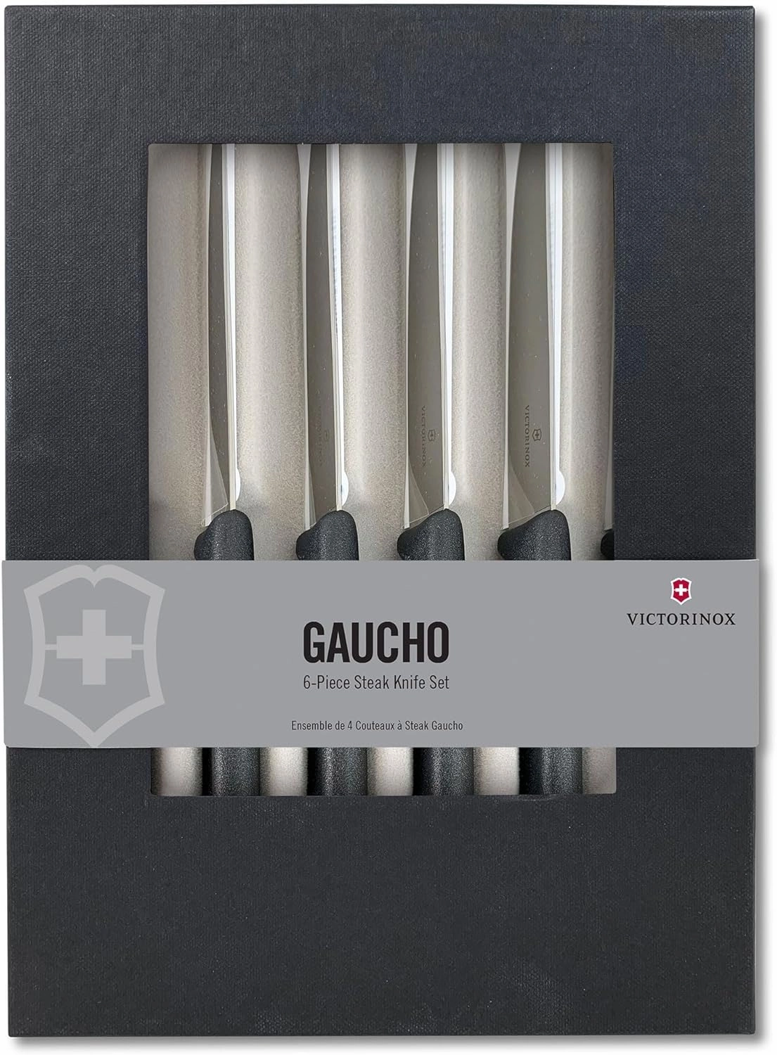 Victorinox Swiss Classic Steak Knives - Kitchen Utensils - Ergonomic, Stainless Steel Meat Knives - Black Handles, Straight Edge, 6-Piece Set