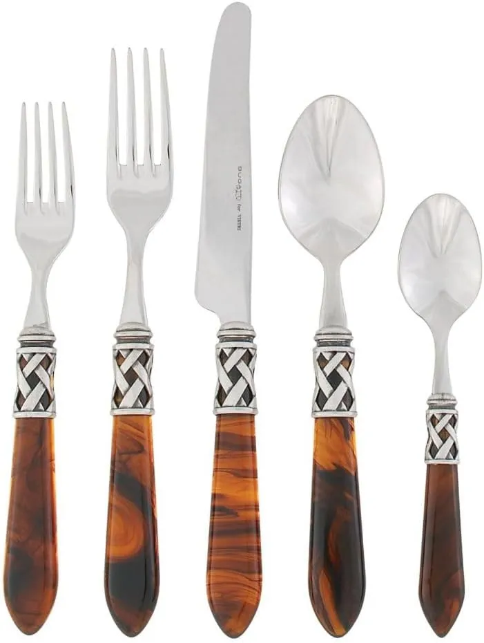 Vietri Aladdin Antique Tortoiseshell 5-Piece Place Setting, 18/10 Stainless Steel Forks Spoons Knife