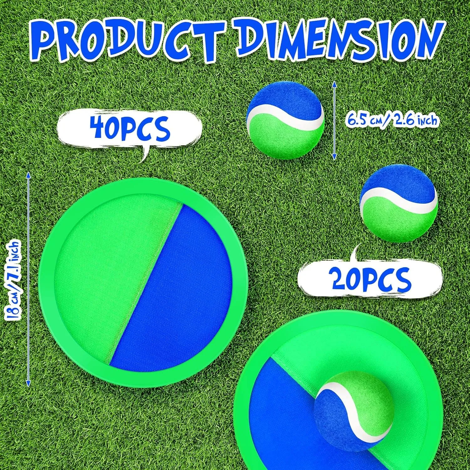 Vinsot Toss and Catch Game Set 40 Paddles 20 Balls Beach Yard Family Outdoor Sports Games Toss and Catch Set with Paddles Ball Nylon