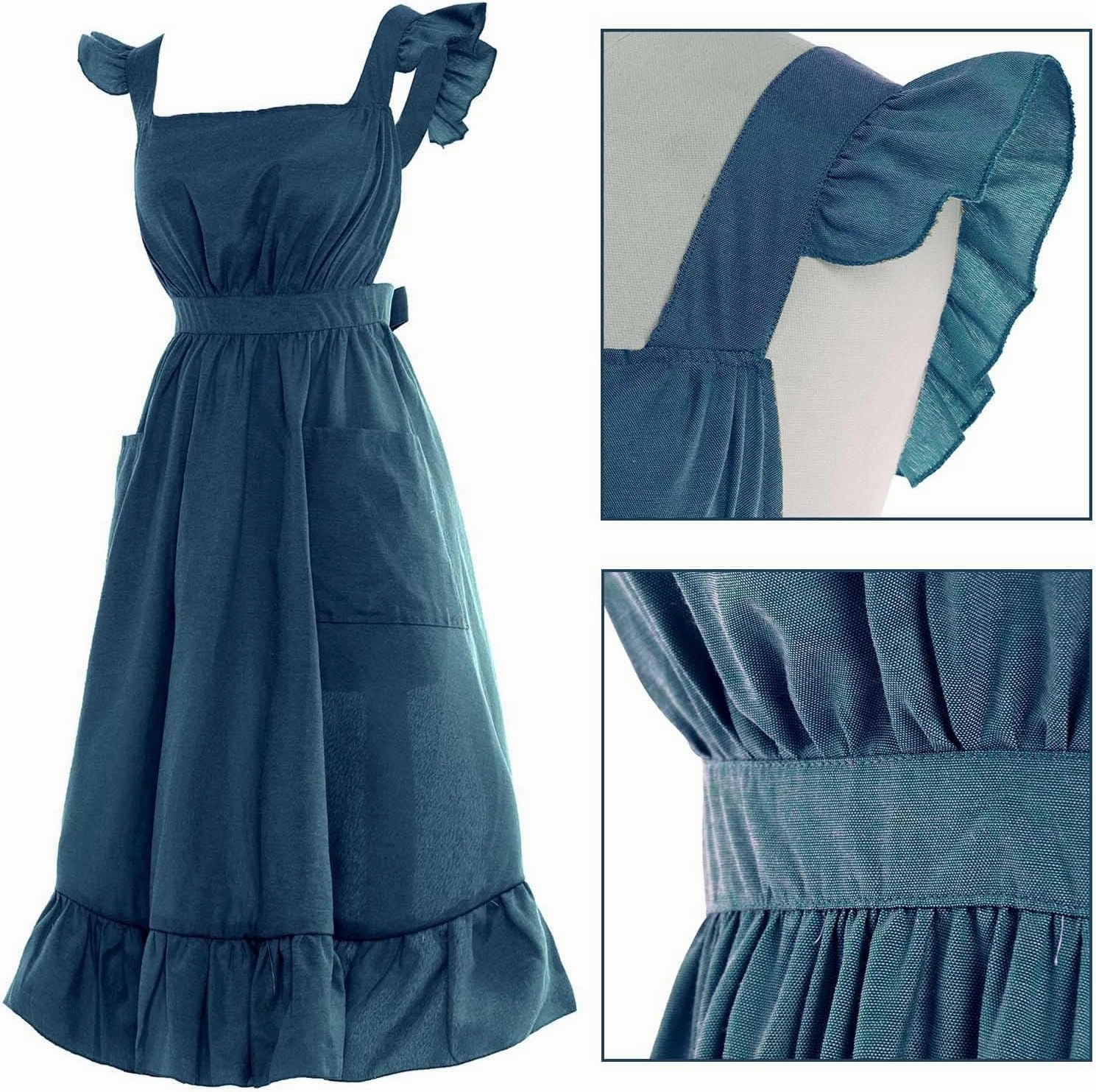 Vintage Ruffle Apron for Women Cross Back Garden Cooking Aprons