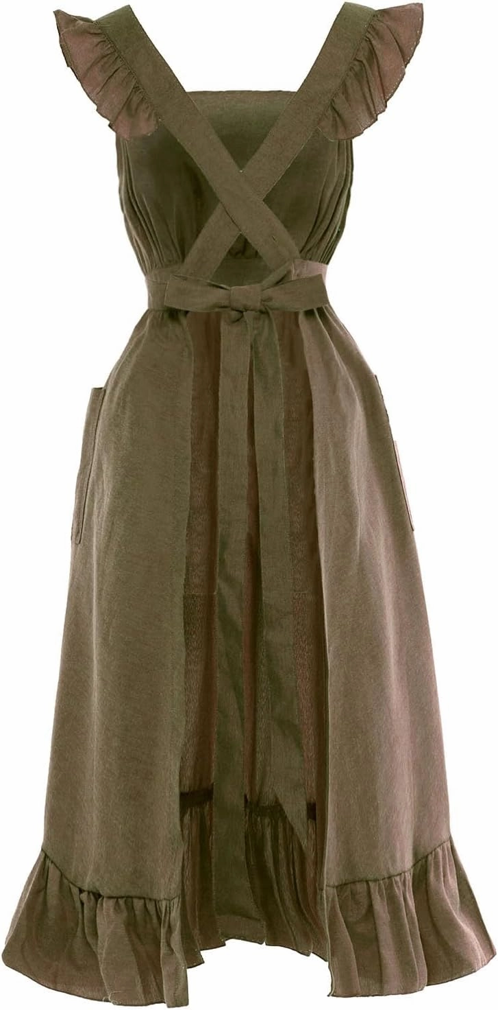 Vintage Ruffle Apron for Women Cross Back Garden Cooking Aprons