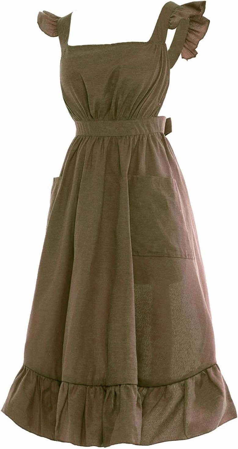 Vintage Ruffle Apron for Women Cross Back Garden Cooking Aprons