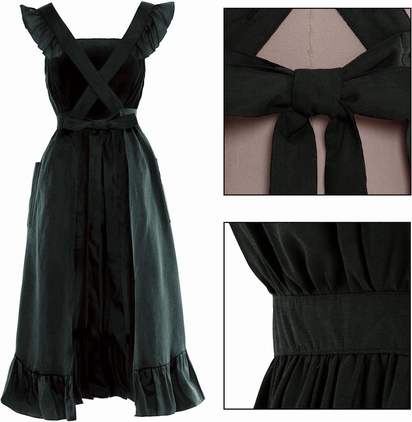 Vintage Ruffle Apron for Women Cross Back Garden Cooking Aprons