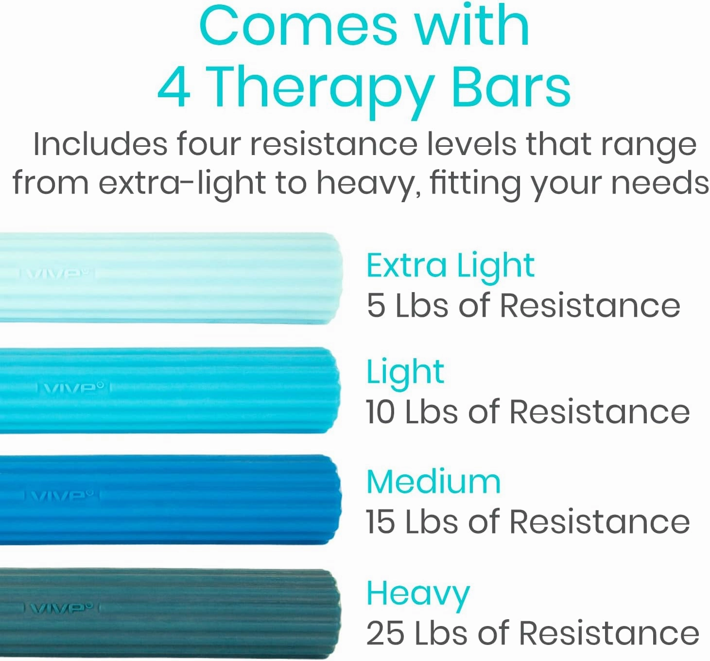 Vive Flex Therapy Bar for Tennis Elbow Relief (4 Pack) - Physical Therapy Aid to Improve Tendonitis & Grip Strength - Resistance for Golfers, Hand, Epicondylitis - Strengthens Wrists & Forearm
