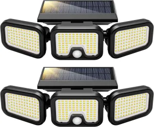 VIVOHOME Solar Flood Lights Outdoor, 256 LED 2500LM Motion Sensor Lights, 3 Adjustable Heads Security Lights, IP65 Waterproof, 270° Wide Lighting Angle Solar Powered Lights for Porch, Yard, 2 Pack