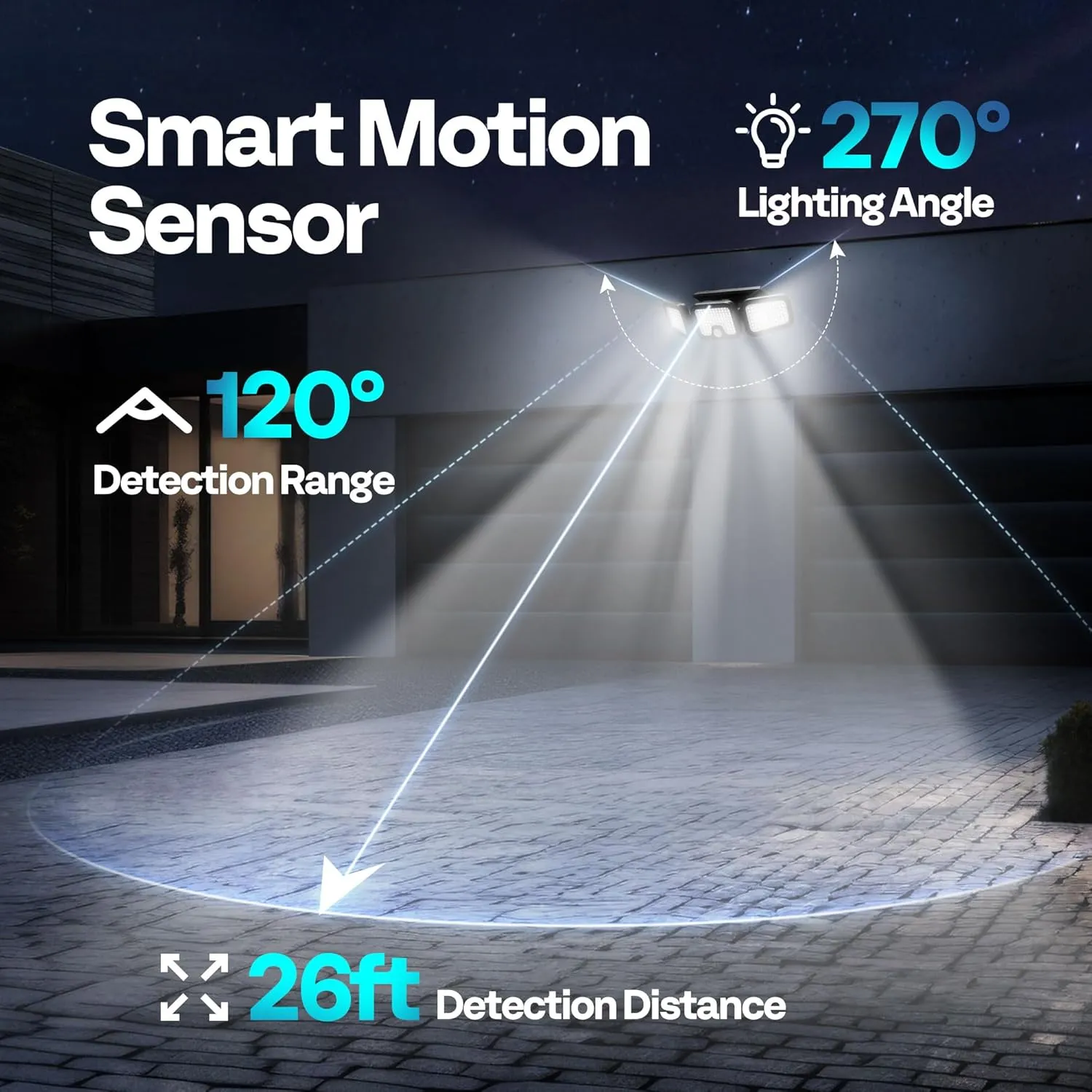 VIVOHOME Solar Flood Lights Outdoor, 256 LED 2500LM Motion Sensor Lights, 3 Adjustable Heads Security Lights, IP65 Waterproof, 270° Wide Lighting Angle Solar Powered Lights for Porch, Yard, 2 Pack