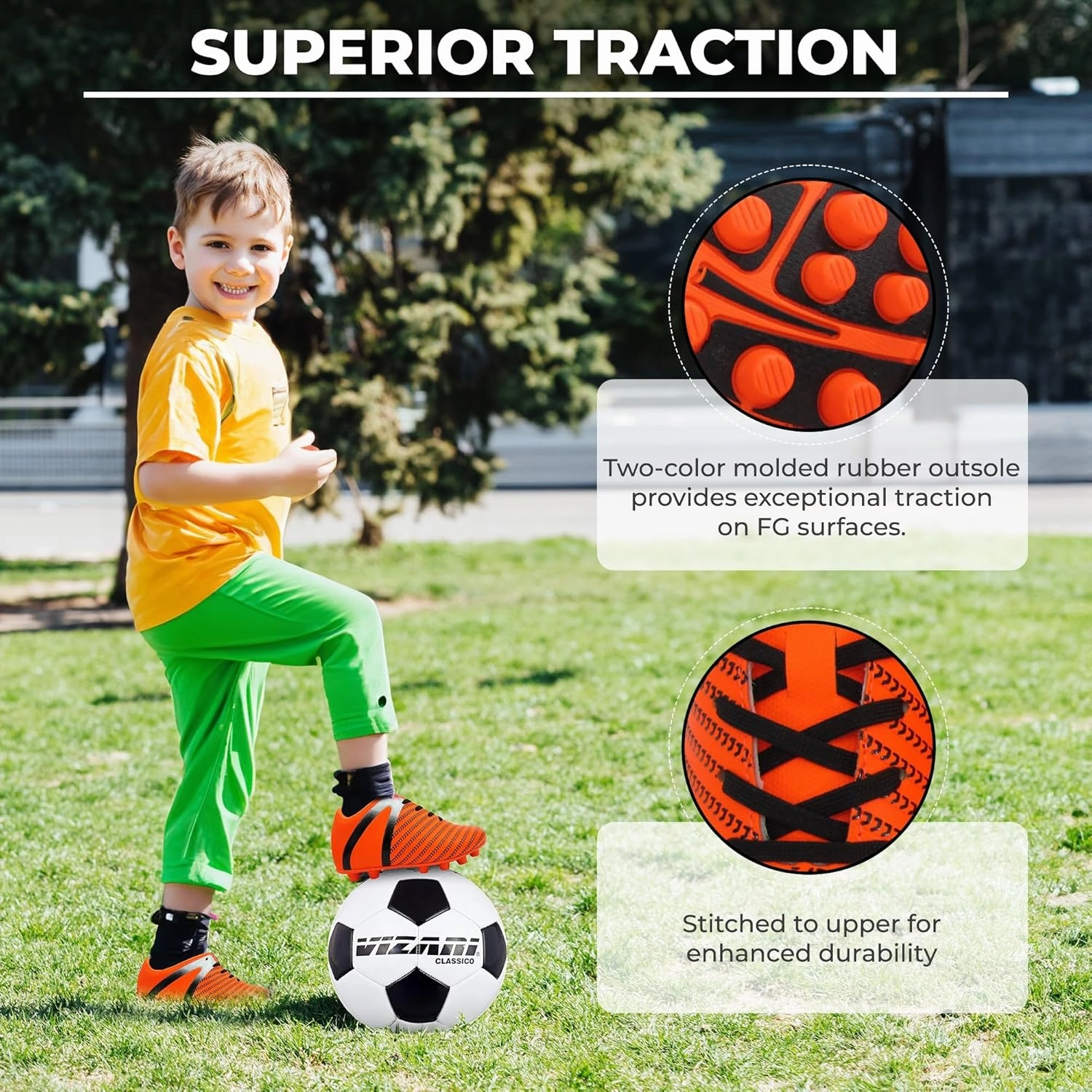Vizari Impact Firm Ground Kids Soccer Cleats | Lightweight & Durable Girls and Boys Soccer Cleats with Excellent Traction | Unisex Football Shoes with Padded Heel & Anti-Stretch Lining