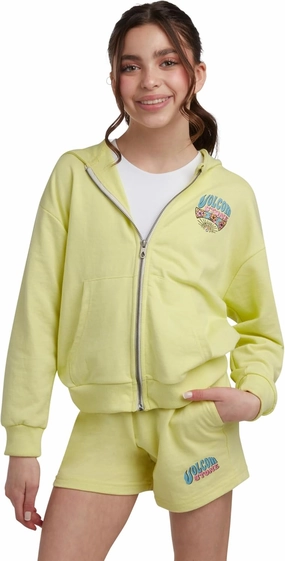Volcom Girls' Fleece Short Set - 2 Piece Long Sleeve Full Zip Up Hoodie Sweatshirt and Matching Sweat Shorts (Sizes: 4-12)