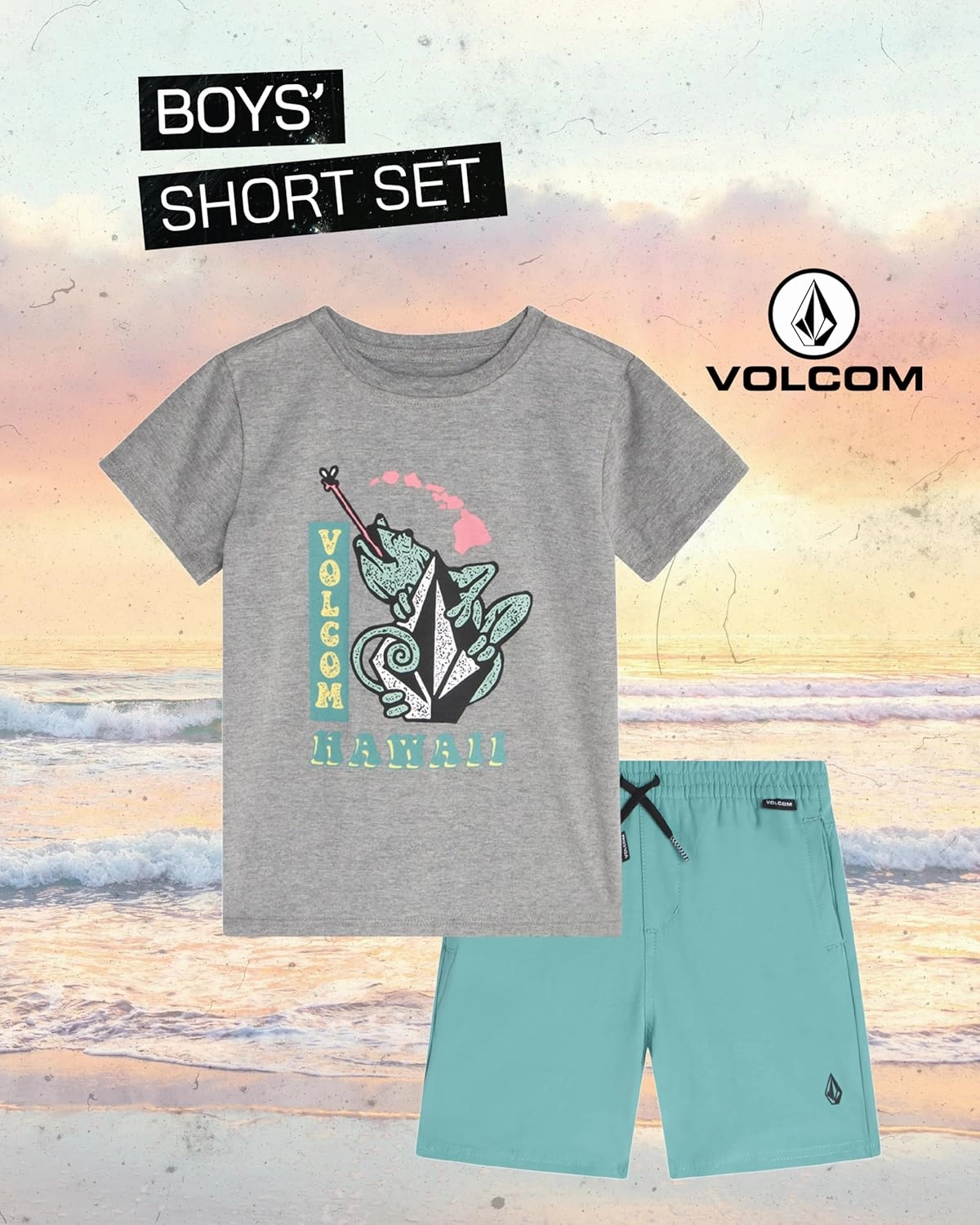 Volcom Toddler Boys' Shorts Set - 2 Piece Short Sleeve Graphic Tee and Pull On Tech Shorts for Little Boys (Sizes: 2T-7)