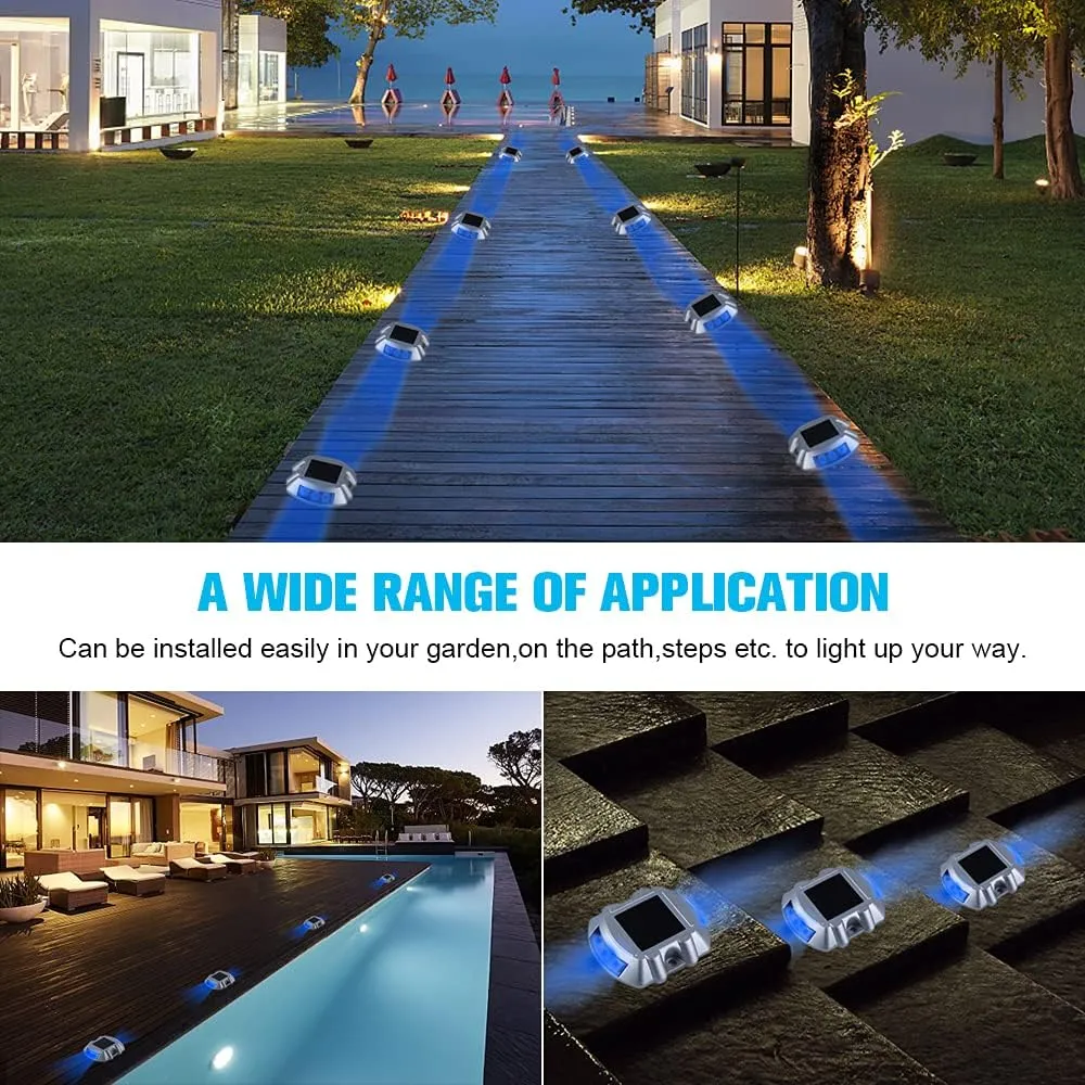 VOLISUN Solar Deck/Dock Lights, 16-Pack Led IP67 Waterproof Outdoor Warning Step Lights for Driveway Sidewalk Garden Pathway Yard (Blue)