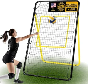 Volleyball Rebound Net 7x4 ft - 6 Angles Adjustable Volleyball Training Equipment Bounce Back Net with Sturdy Metal Stakes & Travel Bag, for Practicing Lacrosse, Baseball, Soccer,Tennis
