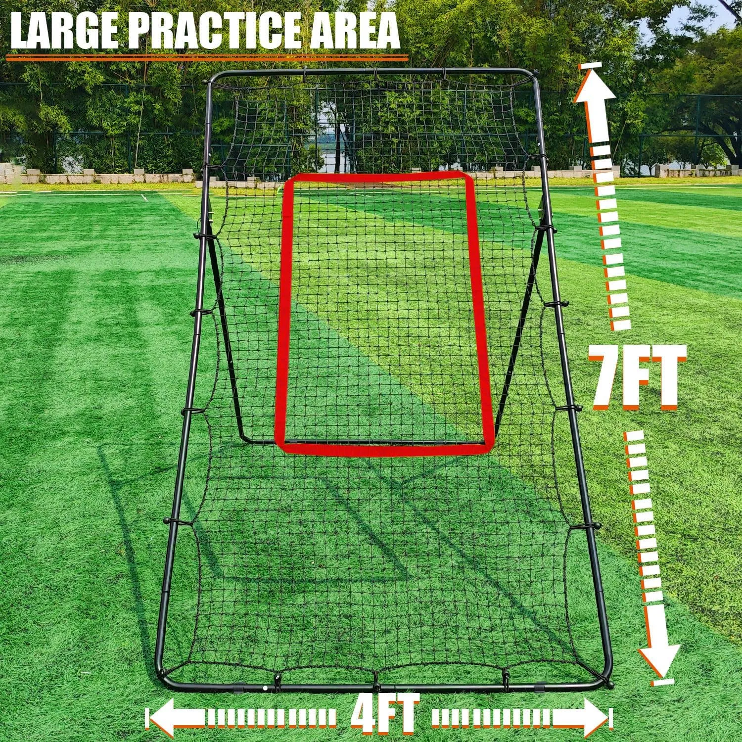 Volleyball Rebounder Net with Bungee Cords, Volleyball,Carry Bag and Neon Target, Adjustable Bounce Back Net for Practicing Volleying, Bumping, Spiking (4x7ft)